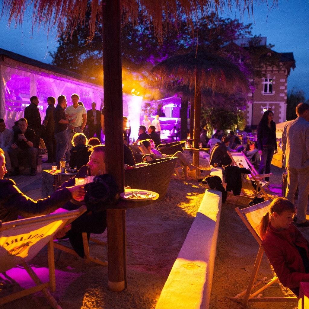 People gathering at a night event